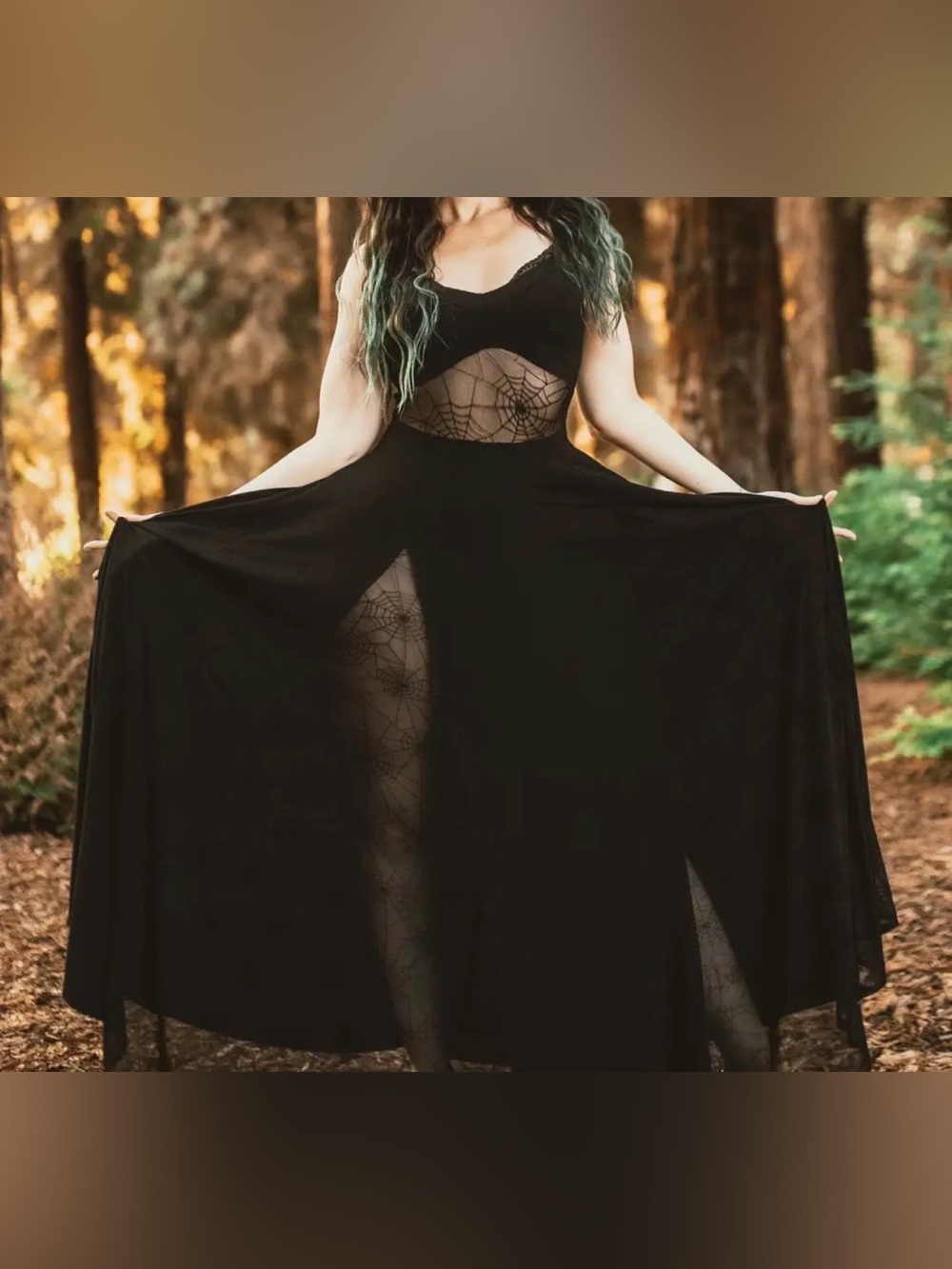 Black Lace-Panel Maxi Dress